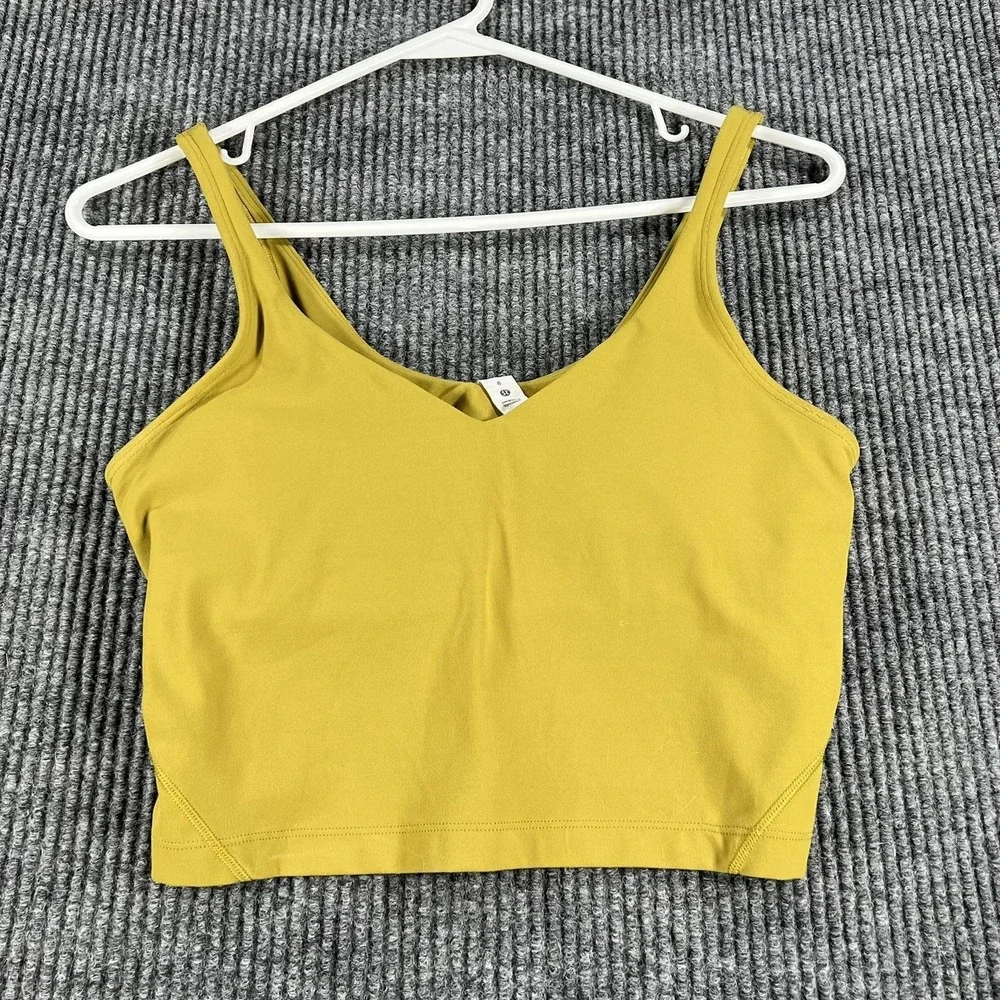 Lululemon Tank Top Womens 8 Yellow V Neck Built In Bra Athletic Yoga LW1DSS